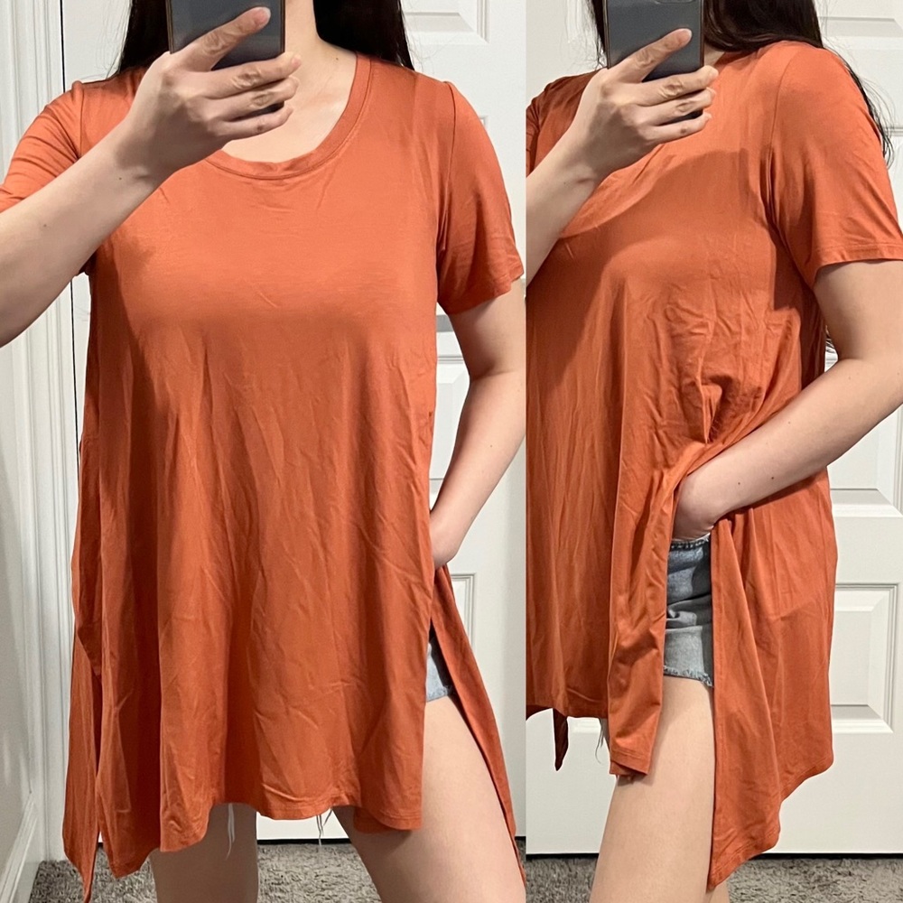 EUC Logo by Lori Goldstein asymmetrical soft, fluid drape stretch top